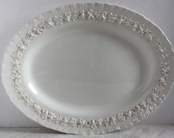 Vintage Wedgwood Etruria Barlaston White Platter - Wedgwood Etruria Barlaston Queen's Ware Platter - Embossed Stoneware w/ Grapes and Vines