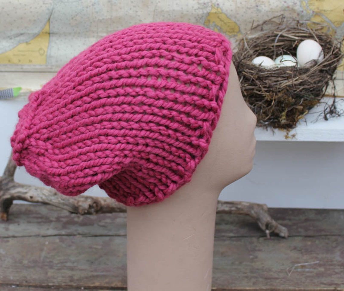 Pink Knit Hat Chunky Hand Knit Slouchy Hat Slouchy Beanie Hat Etsy