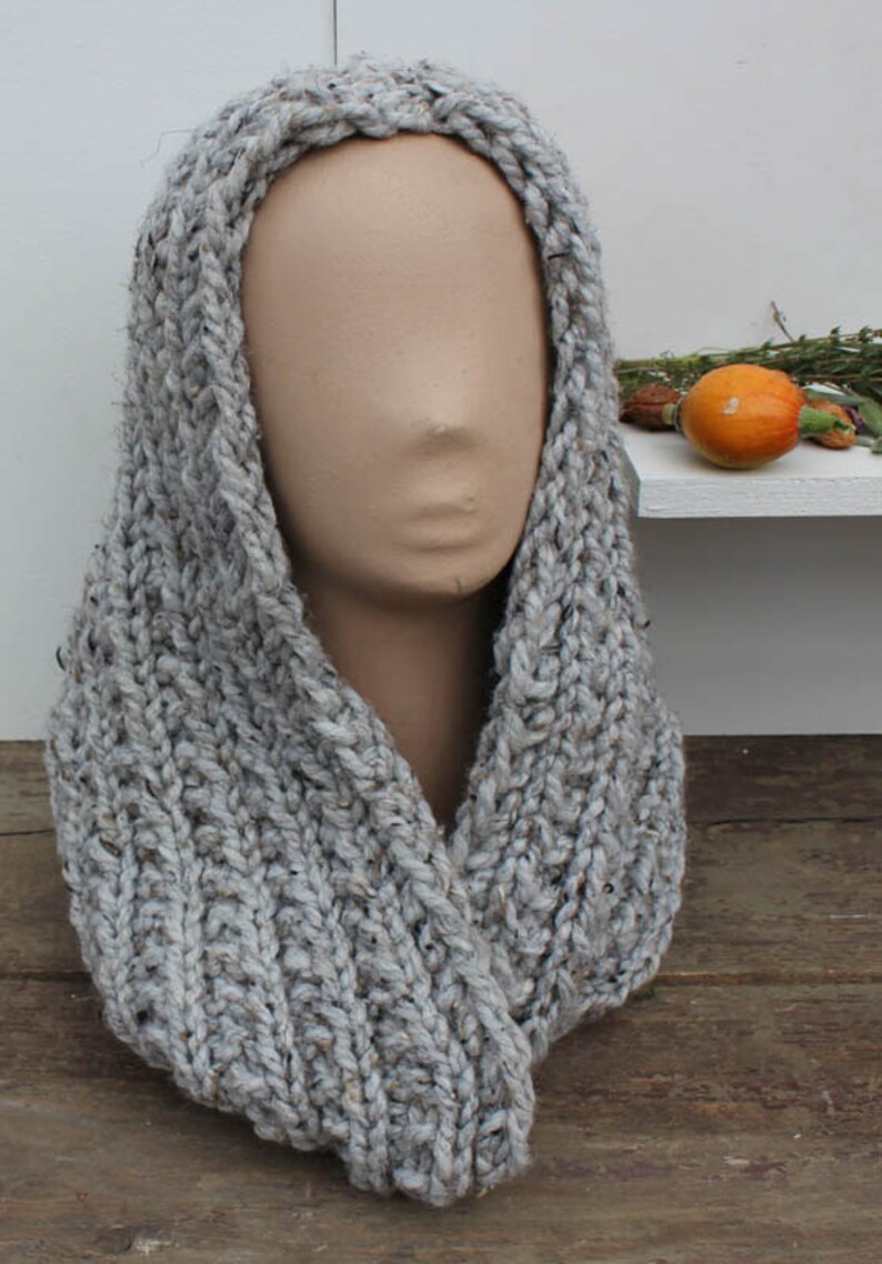 Large Gray Chunky Knit Cowl - Large Knit Cozy - Chunky Knit Infinity ...