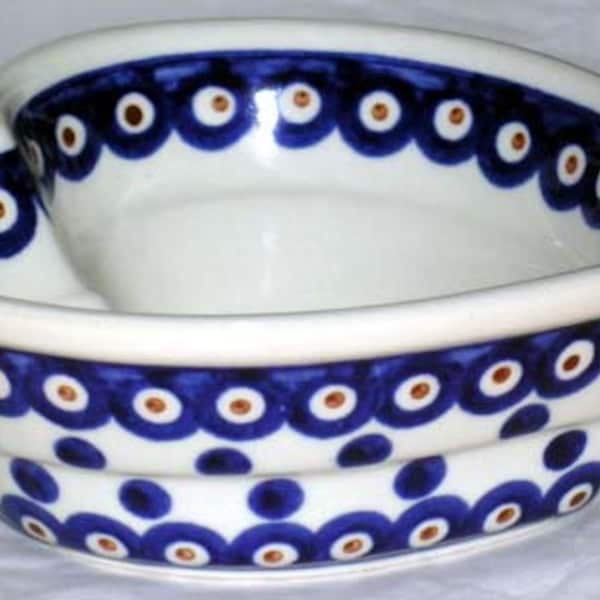 Boleslawiec Polish Pottery Heart Shaped Bowl - Polish Bottery Indigo Dot Heart Serving Bowl - Polish Pottery Stoneware Bowl - Poland