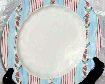 Vintage Johnson Bros. Farmhouse Chic Dessert Plates  -  2 Johnson Bros Silky Stripe Porcelain Plates - Country Farmhouse Porcelain Plates