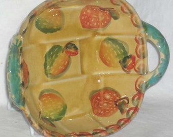 ItaLica Ars Stoneware Strawberry Bowl - Italica Ars Handled Bowl - Majolica Condiment Bowl - Strawberries Serving Bowl - Firenze Made Italy