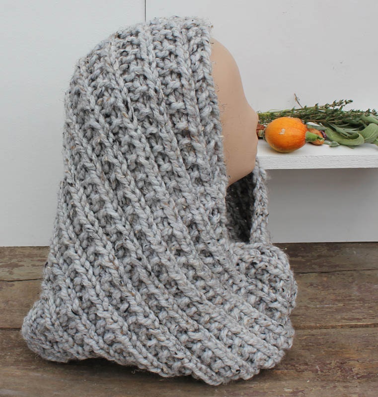 Large Gray Chunky Knit Cowl - Large Knit Cozy - Chunky Knit Infinity ...