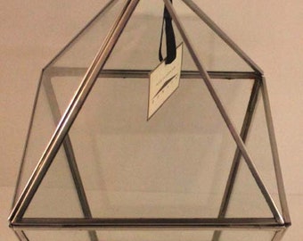 Vintage Glass Hanging Terrarium - Planter Mirror Base - Geometric Mini Greenhouse Open Panel Top - Indoor Gardening Terrarium - Air Plants