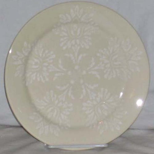 Gorham Jade Khaki Accent Plate - Gorham Stoneware Plate - Jade Khaki & Ivory Fleur de Lis Toile Salad and Dessert Plate - Ivory Beige Plate