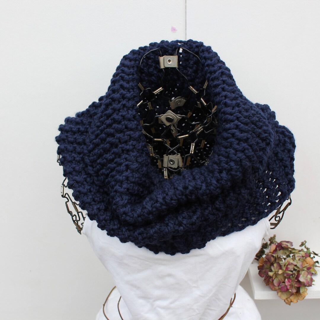 Navy Blue Knit Cowl - Chunky Infinity Scarf - Hooded Knit Cowl - the ...