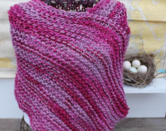 Chunky Knit Variegated Pink Poncho - Hand Knit Wool Mohair Poncho - Chunky Knit Poncho - Variegated Orchid Rose Poncho - Woman's Poncho