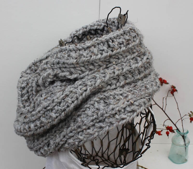 Large Gray Chunky Knit Cowl - Large Knit Cozy - Chunky Knit Infinity ...