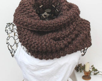 Cedar Brown Chunky Knit Cowl - Chunky Knit Neck Warmer - Knit Hooded Cowl - The Larmont Cowl - Cedar Brown Circle Scarf - Knit Cowl Unisex