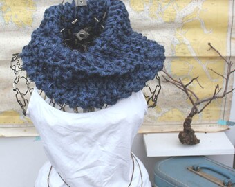 Hand Knit Chunky Cowl Knit - Loch Blue Chunky Hand Knit Cowl - Blue Chunky Infinity Scarf - Woman's Cowl - Woman's Hand Knit Gift