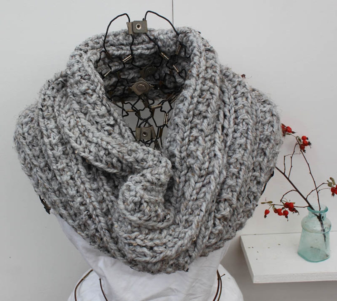 Large Gray Chunky Knit Cowl - Large Knit Cozy - Chunky Knit Infinity ...