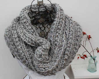 Large Gray Chunky Knit Cowl - Large Knit Cozy - Chunky Knit Infinity Scarf - Chunky Knit Hooded Cover - Dove Grey Winter Infinity Scarf