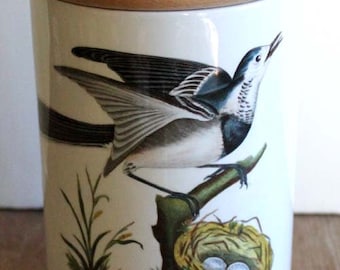 Portmeirion Canister - Birds of Britain Canister - White Wagtail by E. Donovan - Portemirion Stoneware Birds Britian Canister - Made England