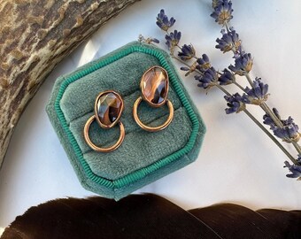 Montana agate stud earrings; copper stud earrings