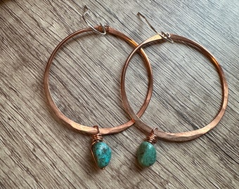 Large hammered hoops with turquoise