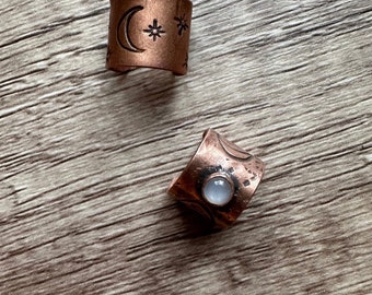 Ear cuff with stone, stamped copper ear cuff, moonstone cuff, opal cuff