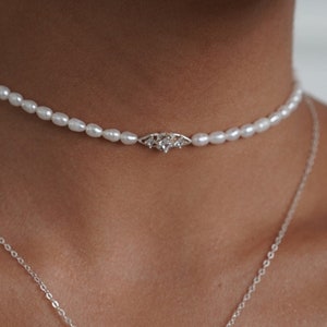 Freshwater Pearl Choker ,Silver Pearl Necklace, Bridal Necklace , Gift For Her