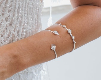Boho Arm Cuff Bracelet Set – Gold, Silver or Rose Gold – Upper Arm Wrap – Bridal Statement Jewelry – Adjustable Swarovski Cuff