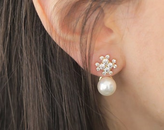 Bridal ear jacket , pearl earrings