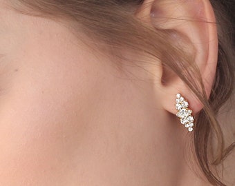Swarovski Crystal Bridal Cluster Earrings, Gold Silver Rose Gold Finish