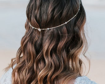 wedding headpiece, bridal hair chain, back headpiece