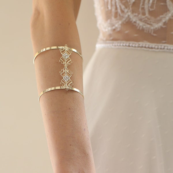 Bruiloft armband, arm manchet armband, arm armband, Boho manchet armband, zilveren arm armband, bruids armband, lichaamssieraden, prom armband