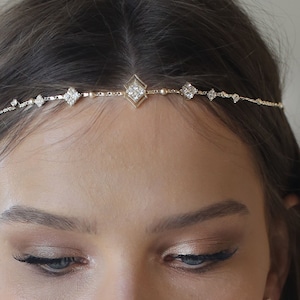 Boho Bridal Headband, wedding hair accessories, bride Headband, Boho Head Piece, gold rhinestone forehead , brides headpiece
