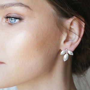 Leaf earrings,  Silver leaf earrings, gold stud earrings, simple stud earrings