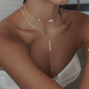 Braut Lariat Halskette, Gold Lariat Halskette, Boho Halskette, lange Y-Halskette, Hochzeit Halskette, Gold Boho Halskette, Brautschmuck