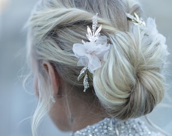 Bridal leaf headpieces brides hair accessory, Silk flower combs, wedding headpiece, Floral hairpiece, Silver hair jewelry, wedding accessory