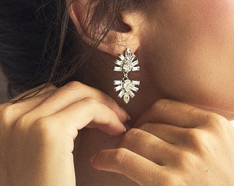 Crystals statement earrings  , long Bridal earrings