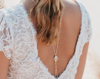 Crystal Bridal Backdrop Necklace, Delicate Back Jewelry