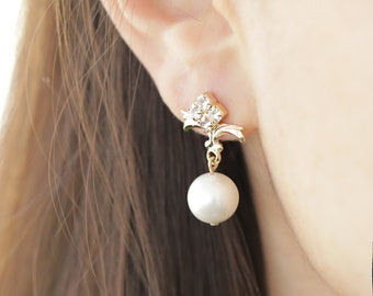 Ribbon Earrings , Bridal pearls Earrings