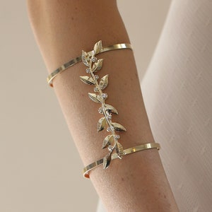 Arm Cuff Bracelet for a Wedding Bracelet Gold Leaf Bracelet Handmade Bridal Bracelet Cuff
