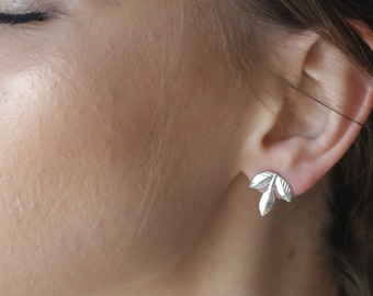 Silver leaf earring , Stud Leaf Earrings