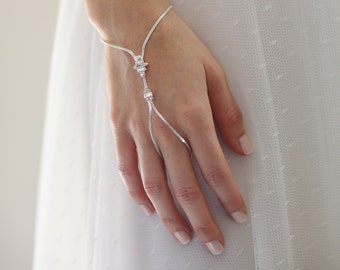 Gypsy Silver Finger Bracelet, CZ Hand Chain, Crystals Hand Chain, Rose Gold Hand Chain