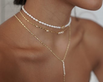 Süßwasser Perle Choker Halskette, zierliche weiße Perle Halskette, Braut Halskette, Geschenk für sie