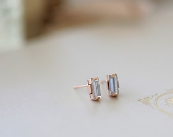 Rose Gold swarovski baguette Tiny stud earrings