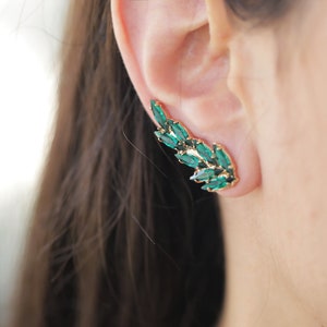 Emerald Green Ear Cuff Earrings