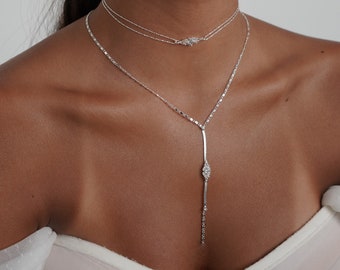 Dainty Y Necklace, Silver Lariat Necklace, GIFT FOR HER