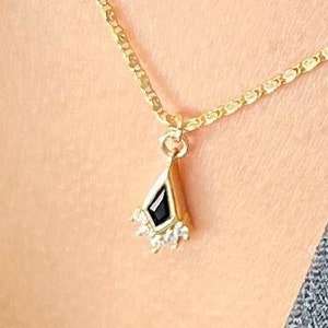 CZ Black Gemstone Tiny Pendant Necklace for Women