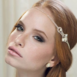 Bridal Hairband , Bridal Headpiece, Boho Head Piece , rhinestone forehead headband