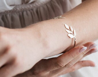 Open Manchet Bangle, GOLD Leaf armband, Bruid armbanden, Bruiloft Arm armband, Bruiden accessoires, Arm bands manchetten