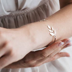 Open Cuff Bangle, GOLD Leaf bracelet, Bridal bracelets, Wedding Arm bracelet,  Brides accessories, Arm bands cuffs