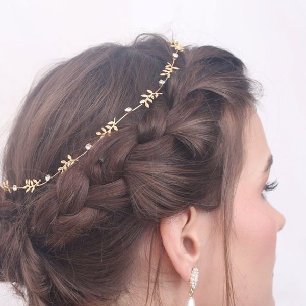 Tiara nupcial de cristal con hojas únicas