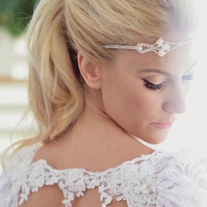 Boho Bridal Headband, Bridal Hairband, Bohemian Bridal Headpiece, Boho Head Piece, rhinestone forehead headband, Bridal headpiece
