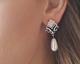 Wedding earrings, pearl earrings vintage, Bridal earrings, Bride earrings, Drop Pearl Earring