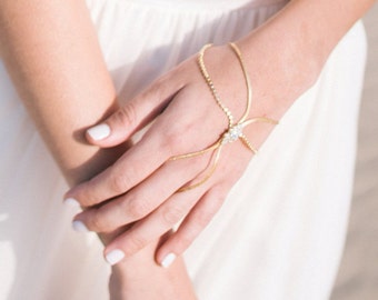 Silver or Gold Slave Bracelet, Bridal  Ring Bracelet