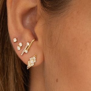 Diamonds Lobe Cuff Earrings , Ear Cuff, Gold Ear Climber, Lobe Cuff