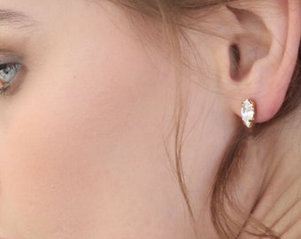 White Marquise earrings  - crystal stud earrings